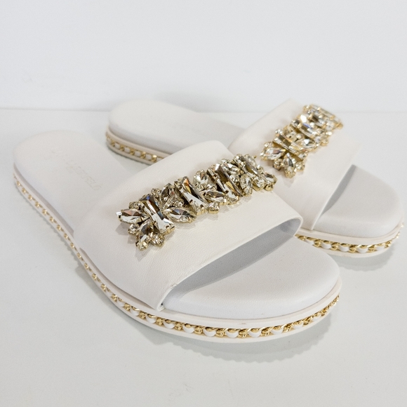 Karl Lagerfeld Paris Bijou Embellished Slide Sandals White -5.5 - Picture 6 of 9